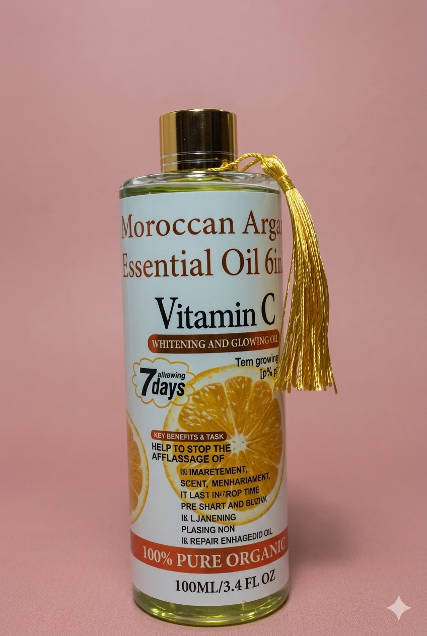 Moroccan Argan Oil with Vitamin C 100ml – Multi-Tasking Glow Oil for Face, Hair & Body